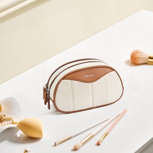 Telena Medium Makeup Bag, Travel Make Up Bag for Women, Vegan Leather Cosmetic Bag for Travel Essentials