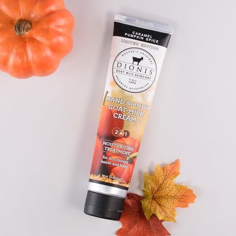 Dionis Goat Milk Caramel Pumpkin Spice Hand Cream 3.3oz & Body Lotion 8.5oz Limited Edition Fall Bundle - Hydrating Travel Set, Moisturizing Skincare Gift, Cruelty-Free, Paraben Free, Made in the USA
