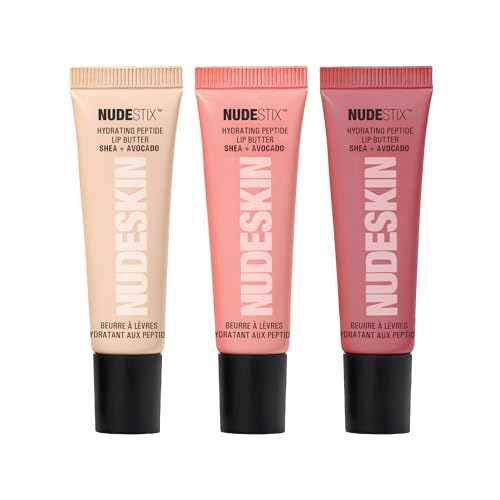 Nudestix Hydrating Peptide Lip Butter Tint Set ? 3-Piece Glossy Lip Balm Kit with Avocado, Shea Butter & Peptides | Plumping, Moisturizing Nude Lip Tints | Clean, Vegan & Cruelty-Free