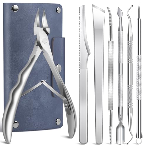 7-Piece Ingrown Toenail Treatment Set, Professional Stainless Steel Ingrown Toenail Removal Kit, Calloused Feet Remover Tool, Manicure Treatment Pedicure Tools for Feet (Under-Nail Clean + Foot Care)