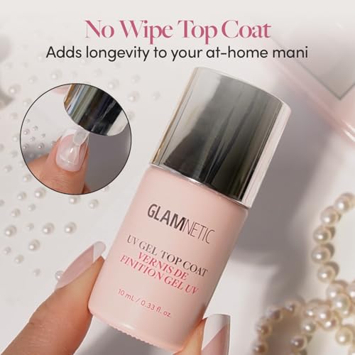 Glamnetic UV Gel Clear Top Coat | High-Gloss Finish | No-Wipe Formula | Works on Press-Ons & Polish | LED UV Curable | 0.33 fl. oz.