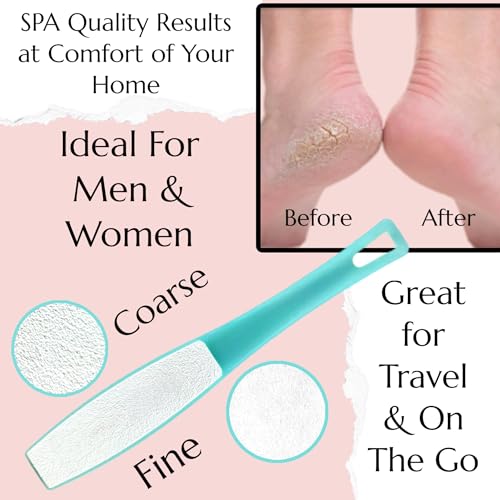 1 ALAZCO Double Sided Foot File Pumice Ergonomic Handle Scrubber Immediate Result Smooth Feet Heel Scraper Exfoliate Buffer Dead Skin Callus Corn Emery Fine & Coarse Pedicure Tool