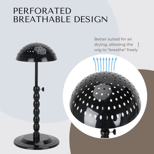 Wig Stand - Plastic Wig Stand 2 Packs Portable Foldable Wig Hat with Velvet Cover Holder Height Adjustable (12-18.8 Inches) Easy to Install Support Wig Display Stand (Black)