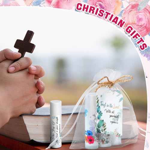 50 Set Christian Religious Gift Bulk Lip Balm for Women Christian Church Party Favor Bulk Bible Verse Lip Balm with Scripture Christmas Inspirational Gift for Coworker Staff Employee
