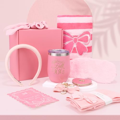 Birthday Gifts for Women Friendship Unique - Pink Bow Birthday Gifts for Teen Girls - Self Care Get Well Soon Presents Basket for Mom Sister Friend Bestie Wife Her Girlfriend Coworkers
