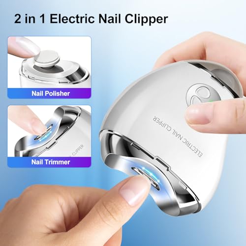 Electric Nail Clipper with LED Light & 3 Speeds, Fingernail Cutter and Polisher 2 in 1 Design, Nail Scraps Storage Rechargeable Safety Fingernail Trimmer for Baby Seniors and Adult