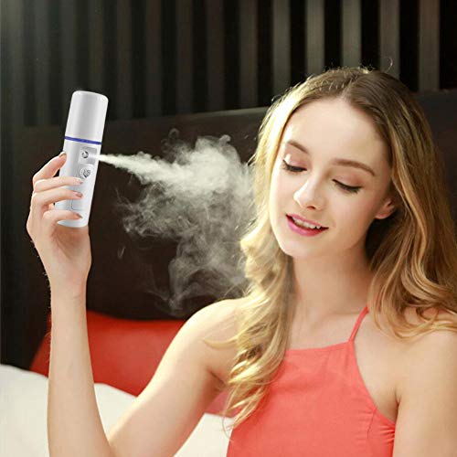 Nano Facial Mister Moisturizing Atomization Humidifier Cool Mist Facial Steamer Handy Mist Sprayer Moisturizing & Hydrating for Skin Care, Makeup, Eyelash Extensions (White)