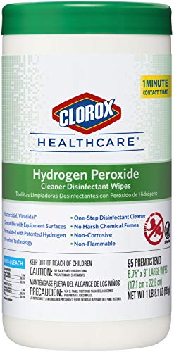 Clorox Healthcare Hydrogen Peroxide Cleaner Disinfectant Wipes, 6.75" x 9", 95 Count (Package May Vary)