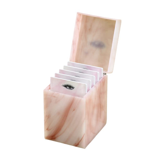 LIXIMMAZN 10 Layers Acrylic Eyelash Storage Box, Makeup Eyelashes Extension Close-Packed Display with 10 Pallets, Grafting False Eyelashes Glue Pallet Holder Display Organizer (Marble Pink)