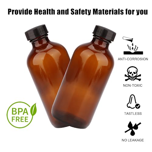 4oz Amber Glass Bottles, Boston Round Glass Bottles (50 Pack) with Leak-proof Caps, Refillable Container for Homemade Vanilla Extract, Essential Oils, Herbal Medicine and More