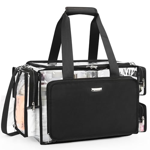 Relavel Clear Makeup Bag Extra Large Makeup Artist Kit Set, Cosmetic Storage Organizer Hair Stylist Traveling Bag, Transparent Tote Duffle Beach Toiletry Bag with Adjustable Dividers & Shoulder Strap