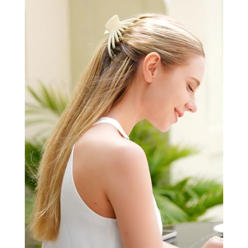 4 Pack Hair Claw Clips for Women, 4.7¡®¡¯ Large Hair Clips for Thick Thin Hair, Non-slip Matte Big Hair Claws for Girls (Black, White, Brown, Khaki)