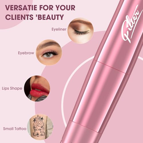 Filter Tattoo Gun - Permanent Makeup 2.8mm Stroke Machine with 2Pcs Battery Power Supply Lightweight Tattoo Pen for Beginners and Women Artists (S10 Pink)