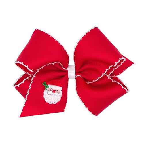 Wee Ones Girls' Toddler Christmas Holiday Embroidered Moonstitch or Printed Grosgrain Hair Bows on WeeStay no-slip clip, King, Red Santa Stitch