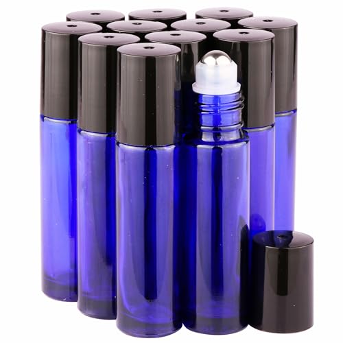 inice 12 Pack Essential Oil Roller Bottles 10ml Cobalt Blue Glass Bottles Stainless Steel Roll On Ball for Daily Care
