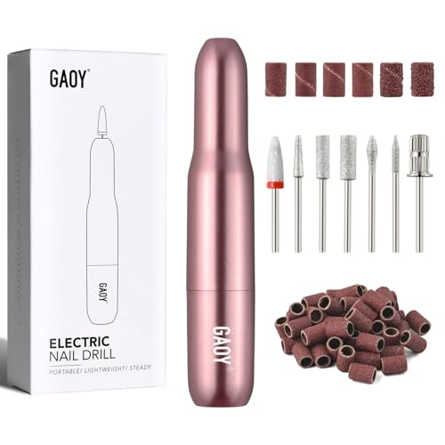 GAOY Electric Nail Drill for Acrylic and Gel, USB Electric Nail File, Portable Efile with Drill Bits, Manicure Pedicure Tools for Home Salon, Pink