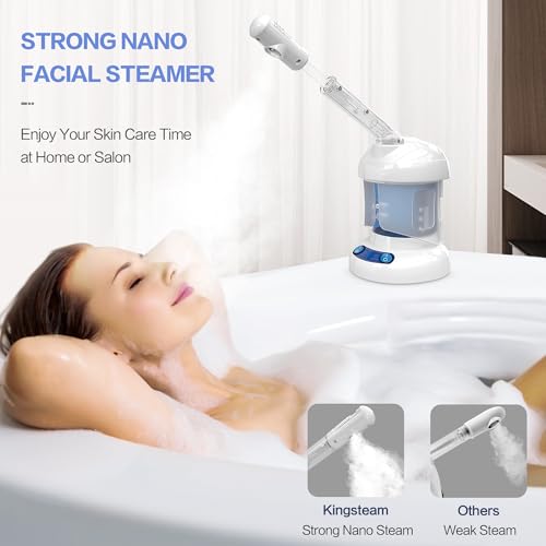 Kingsteam Facial Steamer - Ozone Steamer with Extendable Arm - Professional Nano Ionic Facial Steamer for Deep Cleaning - Portable for Personal Care Use at Home or Salon