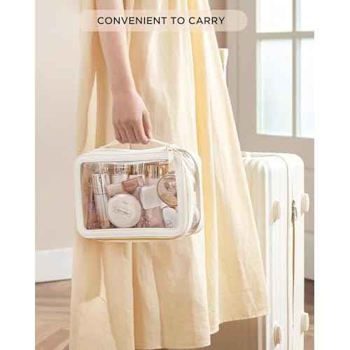 HBlife Clear Makeup Bag Organizer Set, Portable Travel Toiletry Cosmetic Case for Women, Large Make Up Bag Makeup Train Case Transparent Storage Pouch with Handle(White)