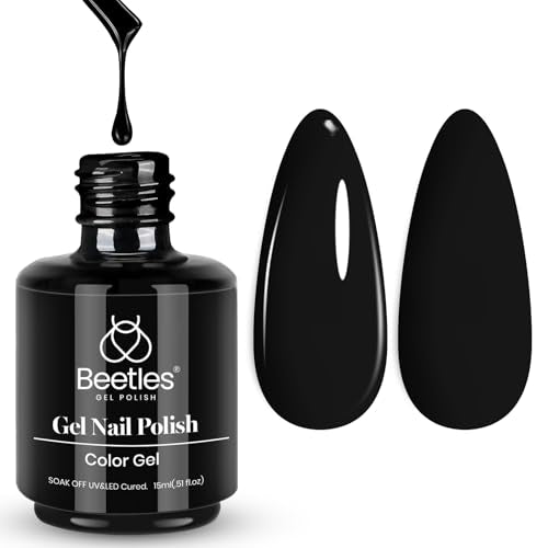 Beetles Black Gel Polish, 1 Pcs 15ml Audrey Black Nail Polish Color Gel Nail Polish Halloween Nails Soak Off Art Manicure Salon DIY Uv Lamp Nail Design Decoration at Home