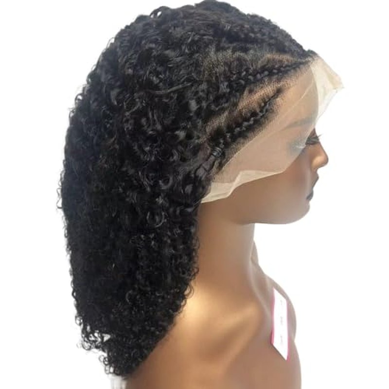 200% Density 100% Human Hair Braided Wigs for Black Women, Lightweight Handmade Braids 13x4 Lace Front Afro Queen Pre Braided Cornrow Glueless Wigs (16 inch)