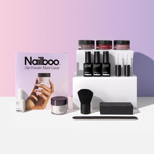 Nailboo Dip Powder Nail Kit Bundle ? Includes 3 Dip Powders Velvet Lust, Date Night, Sunday Brunch, Dip Liquids, Build Powder, File & Buffer Set, Long Lasting, No UV Needed