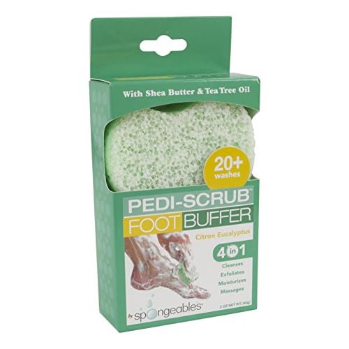 Spongables Pedi Scrub Foot Exfoliating 20+ Wash Sponge, Citron Eucalyptus, 3 Count