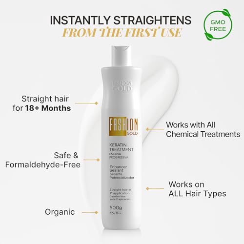FASHION GOLD Keratin Hair Treatment (10 USES per Bottle), Keratina para Alisar el Pelo, Hair Botox Treatment, At Home Keratin Treatment, Alisados Organicos SIN FORMOL, Verdadera Keratina Brasile?a