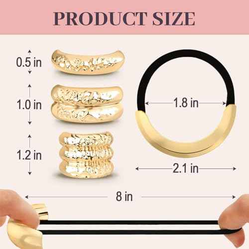 3PCS Metal Hair Tie For Women,Gold Cuffs,Metal Geometric Gold Hair Ties, Hair Accessories Stretchy and Non-Damage Ponytail Holders,Ponytail Cuff Hair Bands For Hair Styling (SET8)