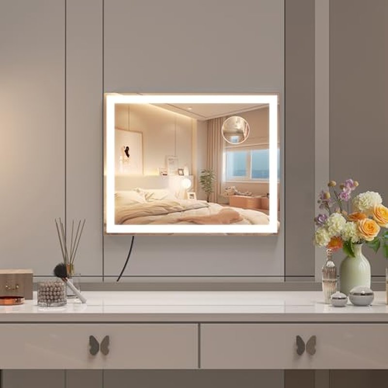 BEAUTME Vanity Mirror 20.5x24.1 Inch,Makeup Mirror with Lights,Hollywood Mirror,LED Mirror for Bedroom,Aluminium Frame,Tabletop/Wall Mount,Horizontal/Vertical,Silver