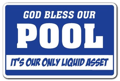 God Bless Our Pool Warning Sign Swimming Signs Hot Tub Swim Tan | Indoor/Outdoor | 12" Tall