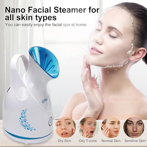 Facial Steamer Ionic Face Steamer for Home Facial, Warm Mist Small Facial Steamer for Deep Cleaning Unclog Pores with Blackhead Remover, Aromatherapy Kit for Personal Home SPA (Blue)
