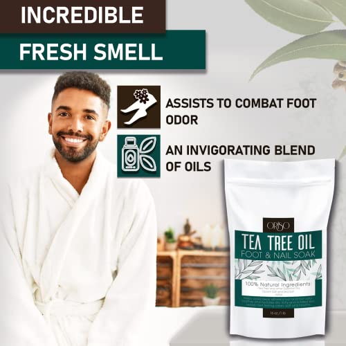 Tea Tree Oil Foot Soak - Pedicure Supplies with Epsom Salts and Lavender - Athletes Foot Treatment for Cracked and Dry Feet - Stubborn Foot Odor - Softens Calluses - Better Toe Nail Health - 16 Oz