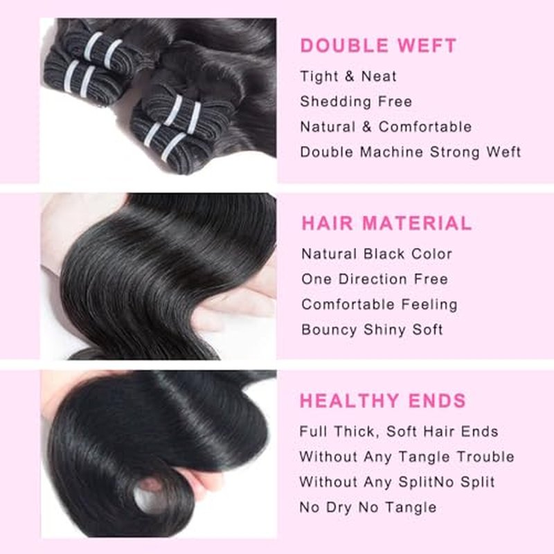 Body Wave Bundles Human Hair 18 20 22 24 Inch 12a Human Hair Bundles 100% Unprocessed Brazilian Raw Virgin Hair Extensions 4 bundles Natural Black