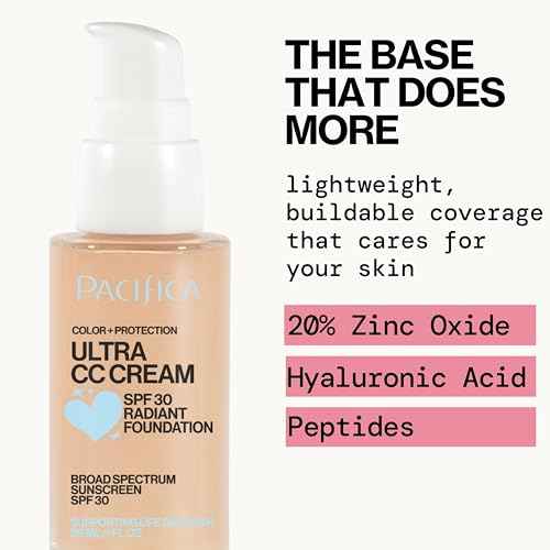 Pacifica Ultra CC Cream Radiant Foundation SPF 17 -Neutral Fair – Medium Coverage Color Correcting Cream, Dewy Finish, Mineral SPF, 1 oz