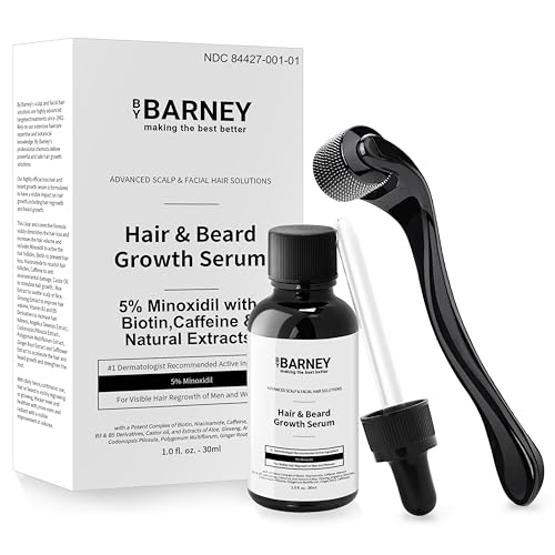 5% Minoxidil Hair and Beard Growth Serum - Natural Extracts, Biotin & Caffeine - Promotes Stronger, Thicker, Fuller Hair and Beard Growth - For Men and Women