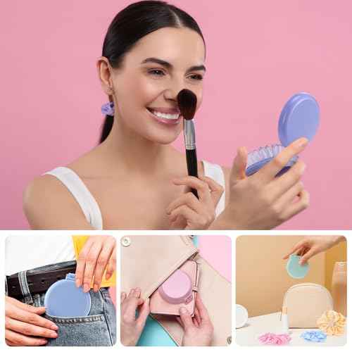 12 Pcs Mini Hair Brush with Mirror and Scrunchies Portable Travel Hairbrush Compact Folding Brush Pastel Satin Hair Scrunchies for Girls Women Girls Trip Favors Gifts