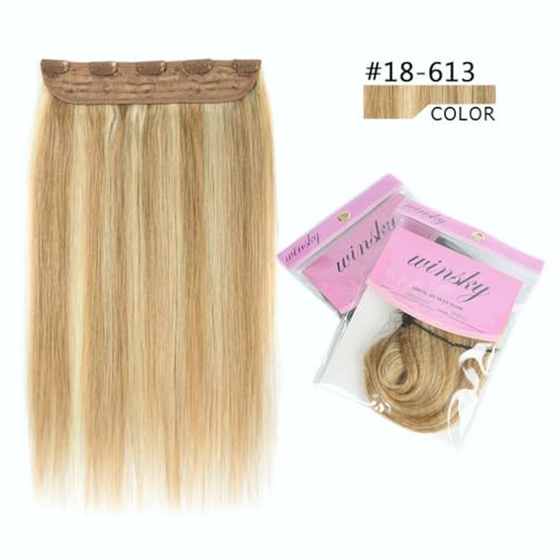 Winsky Hair Extensions Real Human Hair Clip in - One Piece Brown Highlights Blonde Remy Hair Pieces 90gram for Women (20inch, #18/613)