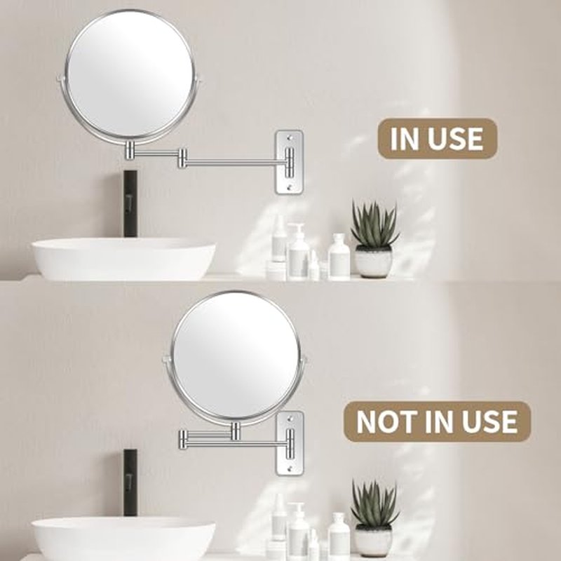 9¡± Large Wall Mounted Makeup Mirror 1X/7X Double-Side Bathroom Magnifying Mirror 360 Swivel Vanity Mirror Extendable Shaving Wall Mount Cosmetic Mirror for Men and Women, Chrome