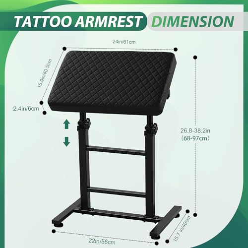 POARMEEY XXL Tattoo Armrest Stand Adjustable Height Tattoo Arm Rest Heavy Duty Tattoo Supplies Black Grid Design