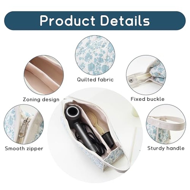 Quilted Travel Case Compatible with Dyson Airwrap & Shark Flexstyle, Cotton Floral Carrying Storage Bag for Dyson Hair Dryer and Attachments, Cute Portable Organizer with Handle