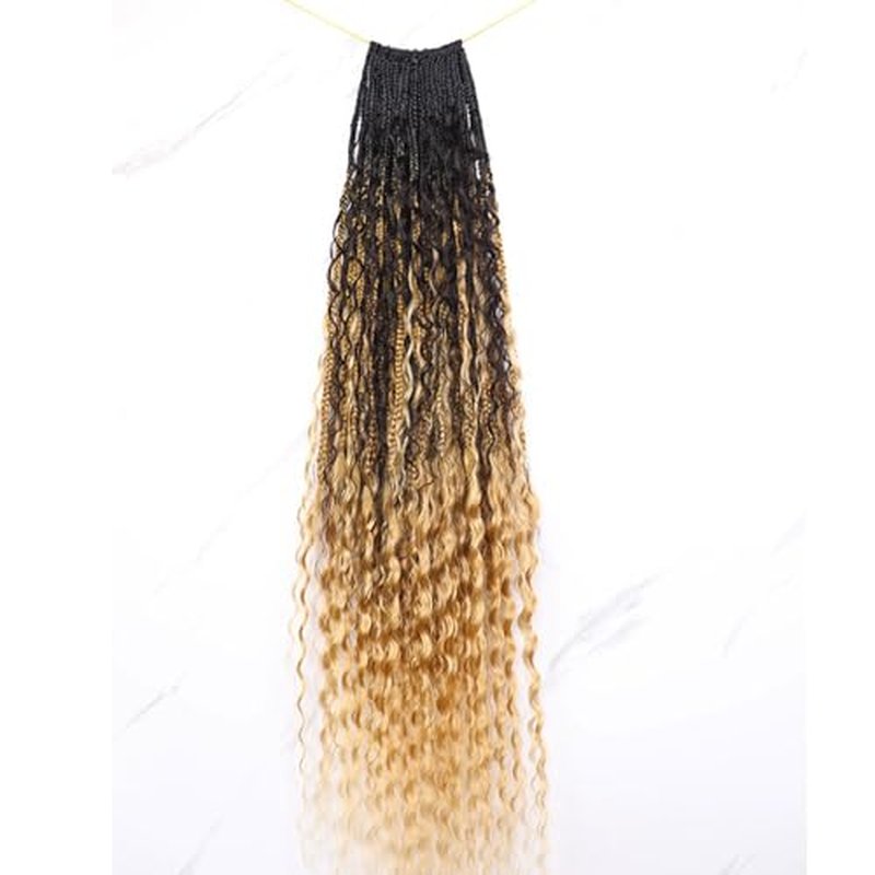 Crochet Boho Box Braids With Human Hair 1bT27# Honer Blonde Color Pre Looped Hair Goddess Box Braids With Human Hair Curly Full Ends Hair Extensions For Women 24inch 1 Pack(40 Strands)