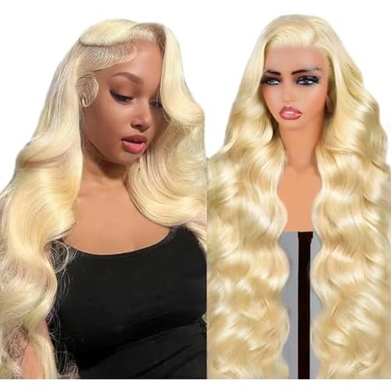 613 13x6 Lace Front Wig Human Hair Blonde Body Wave Glueless HD Lace Frontal Wigs Pre Plucked with Baby Hair for Black Women 180% Density 28 Inch