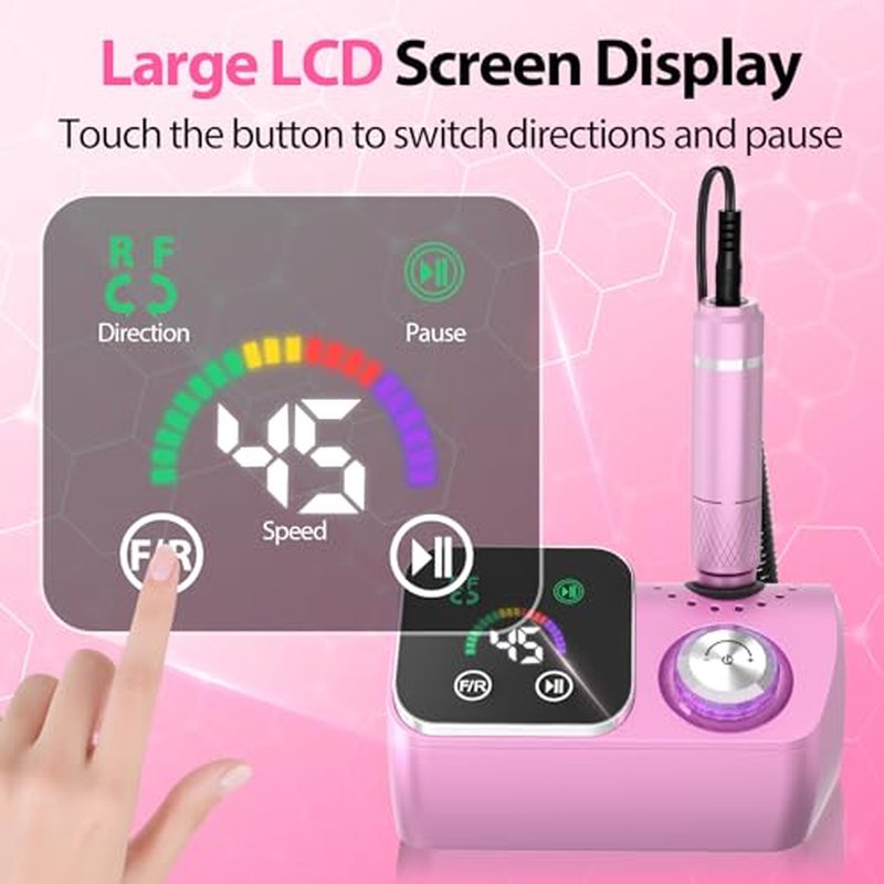 Professional Electric Nail Drill E-File Machine - 45,000 RPM Corded Nail Drills Kit with Low Noise & LED Display for Shaping, Removing & Polishing Acrylic Gel Nails for Salon Home