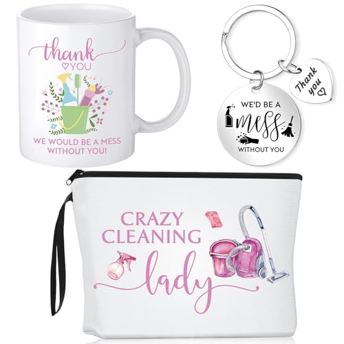 Havawish 3 Pcs Christmas Cleaning Lady Gifts Include Cleaning Makeup Bag Thank You Coffee Mug 11 oz Novelty Mug Housekeeper Appreciation Gifts