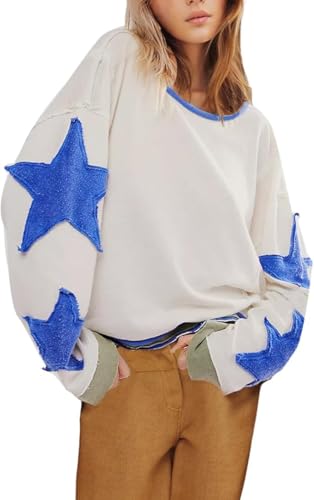 Apvirdy Y2K Tops Long Sleeve Star Tshirt Drop Shoulder Crop Sweatshirts Vintage Distressed Graphic Shirts Streetwear