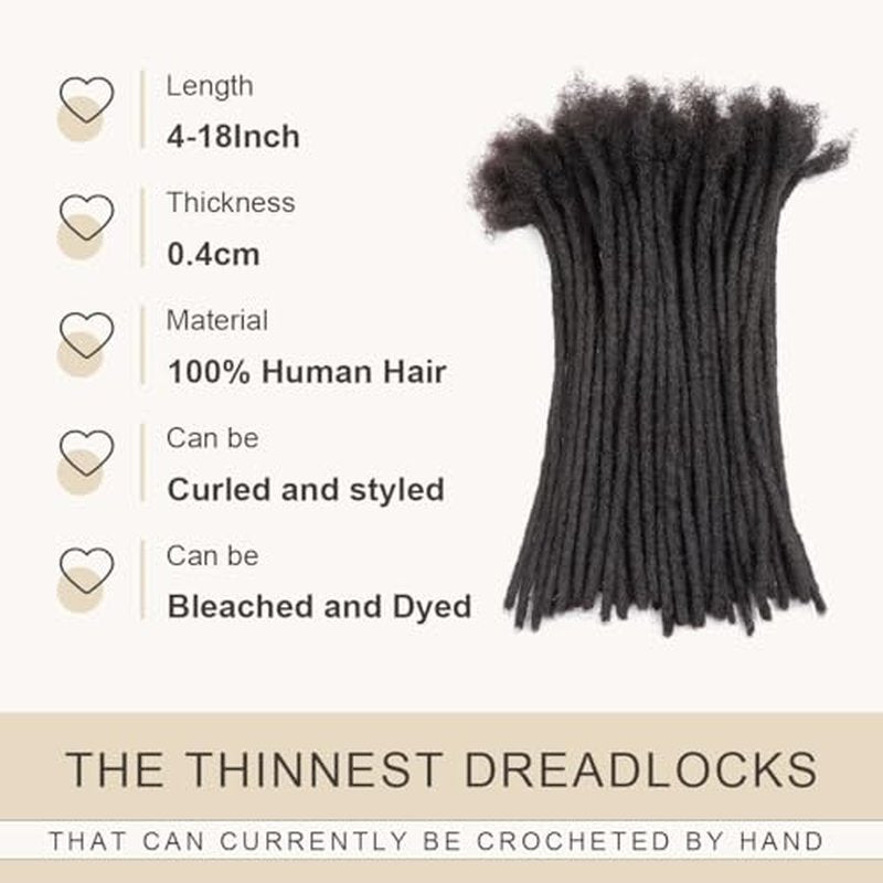 DAIXI 0.4cm and 0.2cm 0.6cm 0.8cm Options 4-18 Inch 60 Strands 100% Real Human Hair Dreadlock Extensions for Man/Women Handmade Permanent Loc Extensions Bundles Can Be Dyed Bleached Curled and Twisted