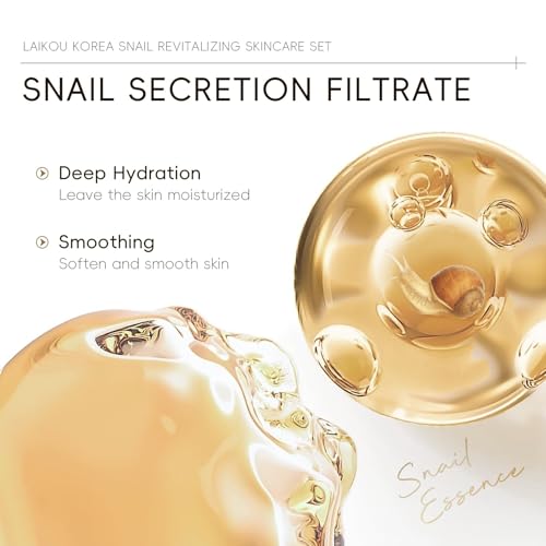 LAIKOU Korean Skin Care, Skin care set, Skin Care Kit Snail and Ginseng with Cleansing Gel, Toner, Eye Cream, Serum, Essence Cream 5pcs for Women Teen Girls Mom Daughter Mother's Day Birthday