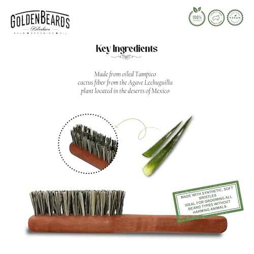 Golden Beards Vegan Beard Brush - Beard Brush Natural Vegetal Bristles - Tampico Bristles made in Germany