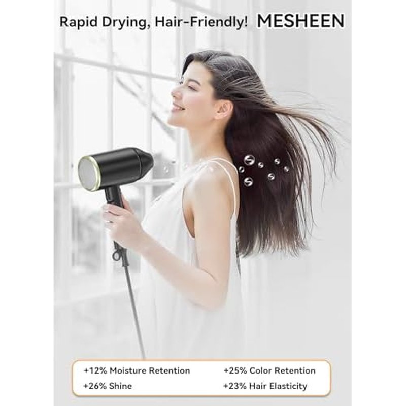 Hair Dryer, 150000RPM Ionic Blow Dryer - Fast Drying, Low Noise, Foldable Portable with Diffuser and Nozzle, Compact Mini for Women and Men, Home and Travel £¨Black£©