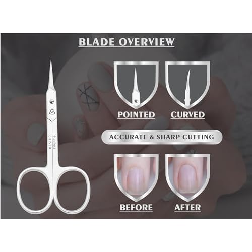 Cuticle Scissors Curved Blade - Extra Fine Pointed Tip Professional Manicure Grooming Scissors for Cuticles, Beard, Nose Hair, Eyelash, Mustache - Eyebrow Scissors